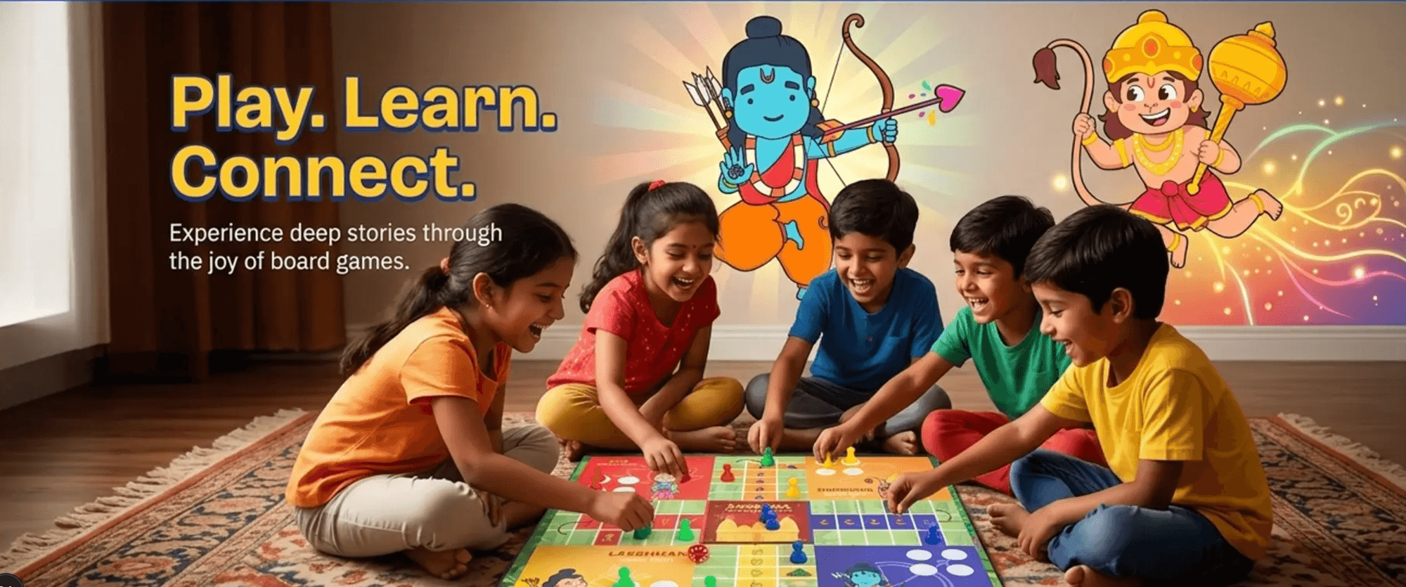 Kids playing a BoredomBox board game together — Play. Learn. Connect.